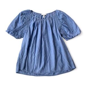 Joie Lirona Bubble-Sleeve Pleated Smocked Top